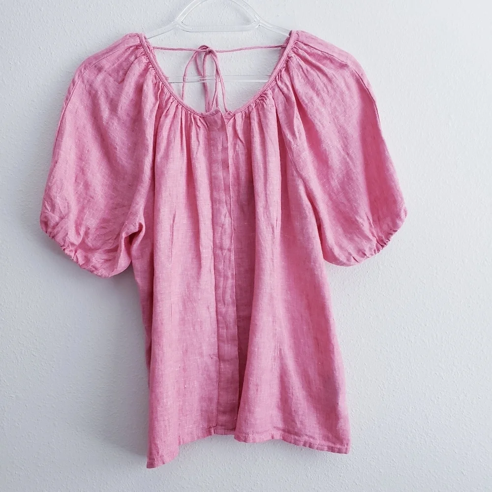 J.Crew Puff Short Sleeve Blouse V-Neckline Back